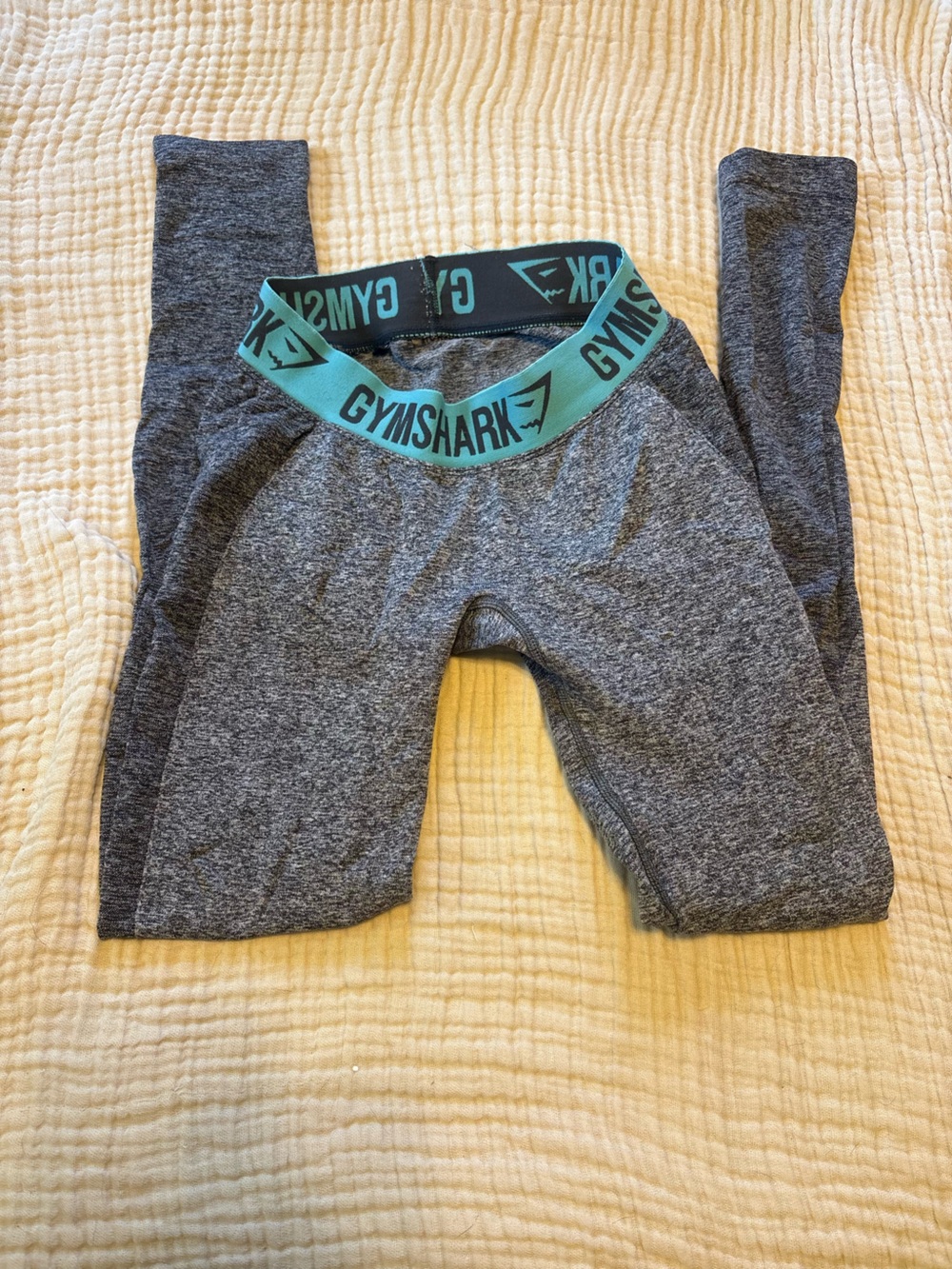 Gymshark Women’s Gray Leggings with Teal Branded Waistband